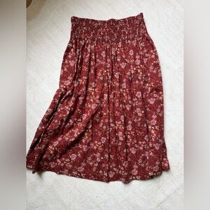 THE GREAT. Floral Burgundy Midi Skirt